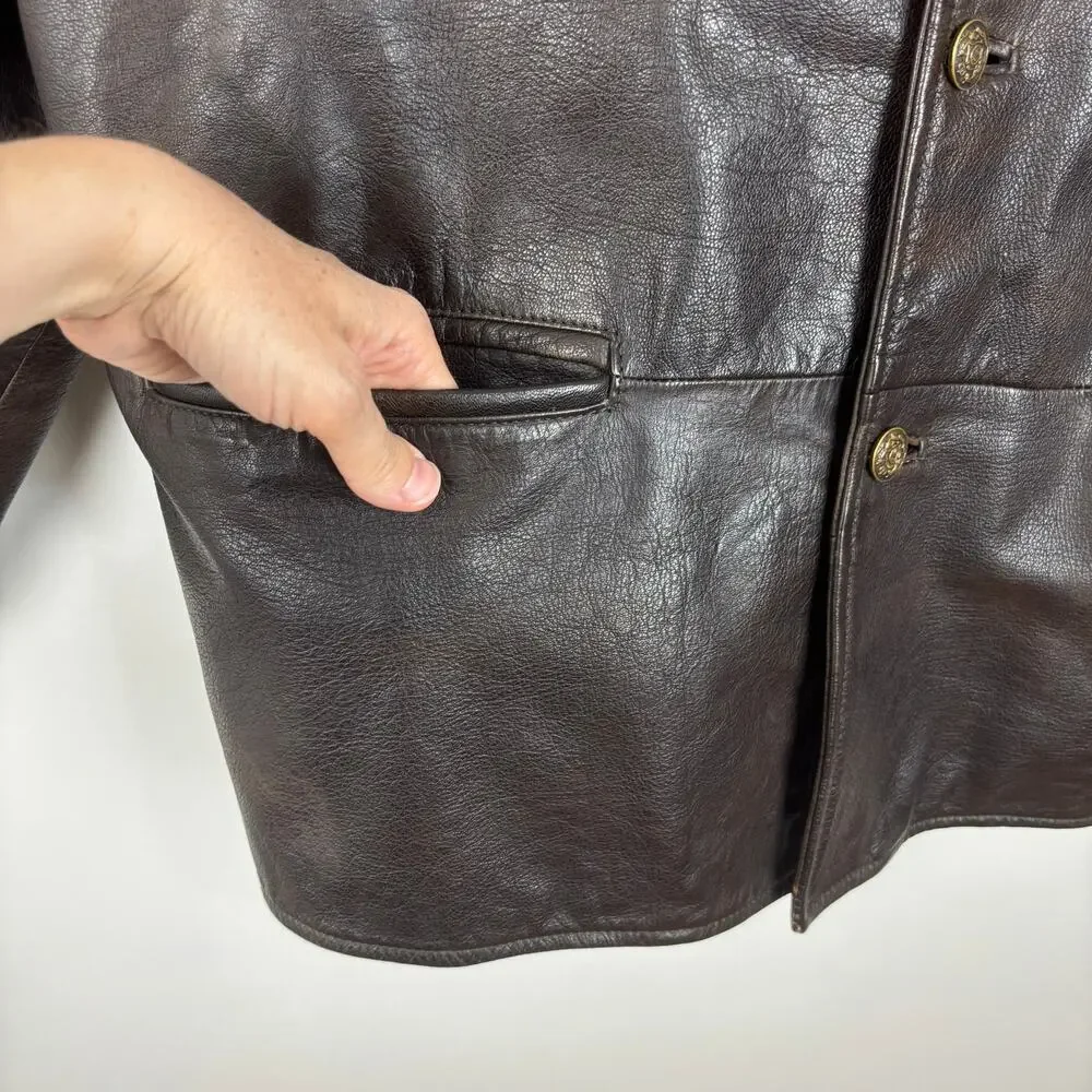 VINTAGE Brown Leather Jacket Distressed Patina size 54 (52